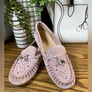 Frye Pink Suede Naya Stud Moccasins